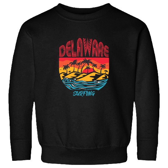 Surf Life Retro Delaware Palm trees Ocean Surfing Sweatshirts