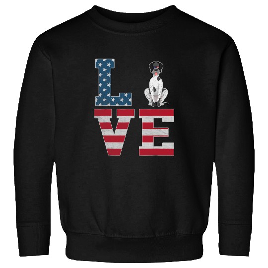 4th of July LOVE German Shorthaired Pointer Dog USA Flag Sweatshirts