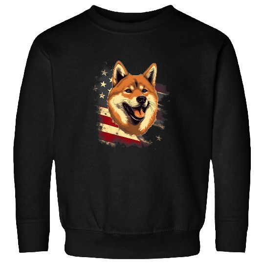 4th Of July US Flag Black and tan Shiba Inu 2 Sweatshirts