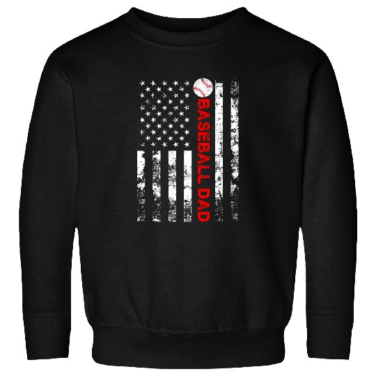 Baseball Dad American Flag Fathers Day Mens Proud Sweatshirts