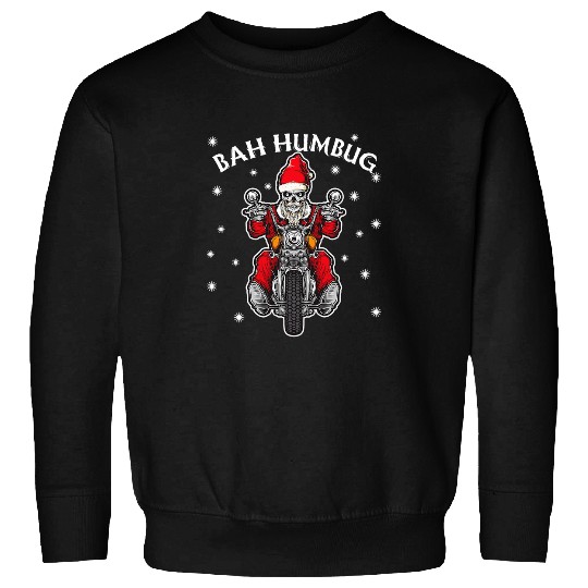 Bah Humbug Skeletons Santa Riding A Motorcycle Gift Sweatshirts