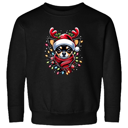 Black And Tan Chihuahua in Reindeer Christmas Fashion Sweatshirts