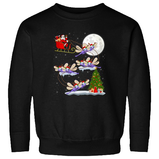 Funny xmass Lighting Tree Santa Riding Dragonfly Christmas Sweatshirts