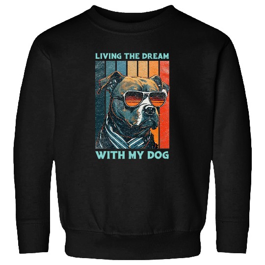 Funny Living The Dream With My Dog Pitbull With Glasses Gift Sweatshirts