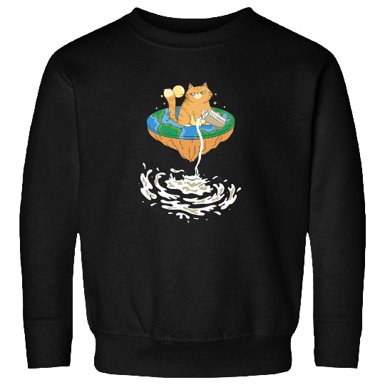 Funny Flat Earth Theory Milky Way Cat Geography Teacher Sweatshirts