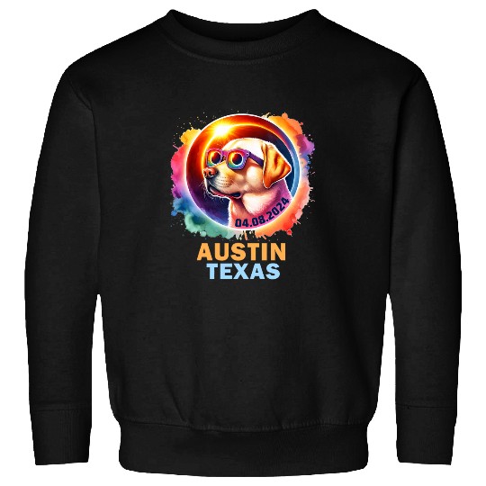 Austin Texas Total Solar Eclipse 2024 Labrador Retriever Dog Sweatshirts