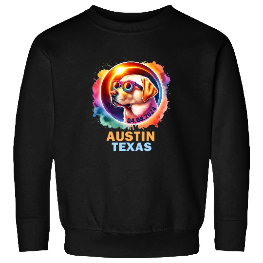Austin Texas Total Solar Eclipse 2024 Labrador Retriever Dog Sweatshirts