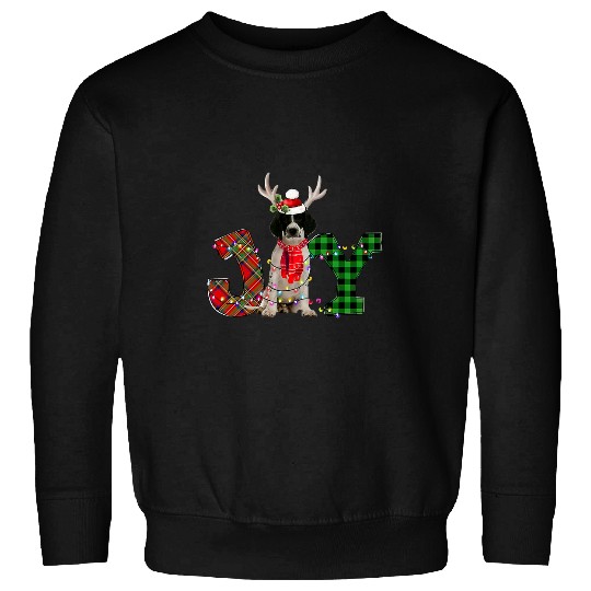 Joy Christmas Lights English Springer Spaniel Dog Santa Hat Sweatshirts