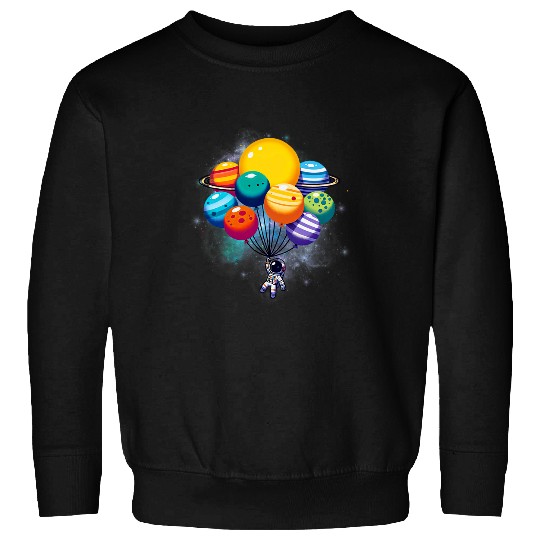 Child Astronaut Holding Planet Balloons Boys Girls Stem Sweatshirts