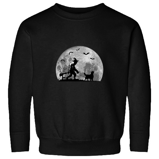 bigfoots Walking Golden Retriever Dog Sasquatch Halloween Sweatshirts