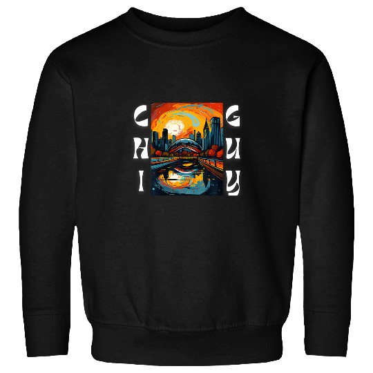 Chicago Skyline Bean Chi Guy Love Chicago Abstract Art Sweatshirts