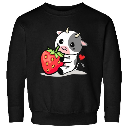 Cow Lover Adorable Pink Cow Japanese Kawaii Cute Strawberry Cow Sweatshirts