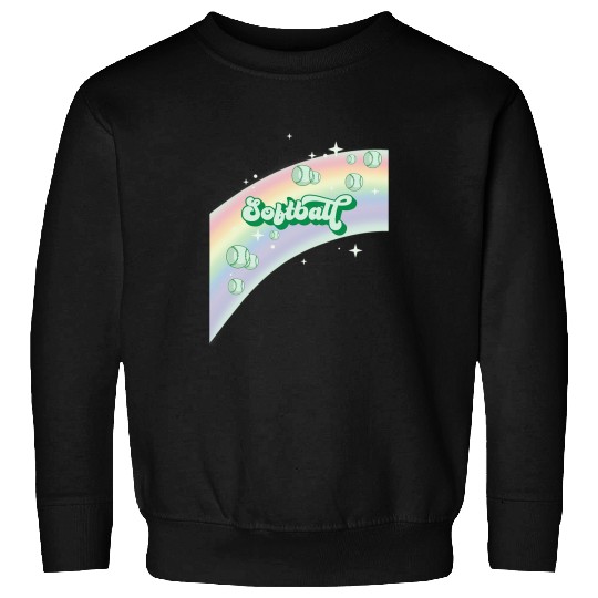 I Love Softball Pastel Rainbow Stars Aesthetic Kelly Green Sweatshirts