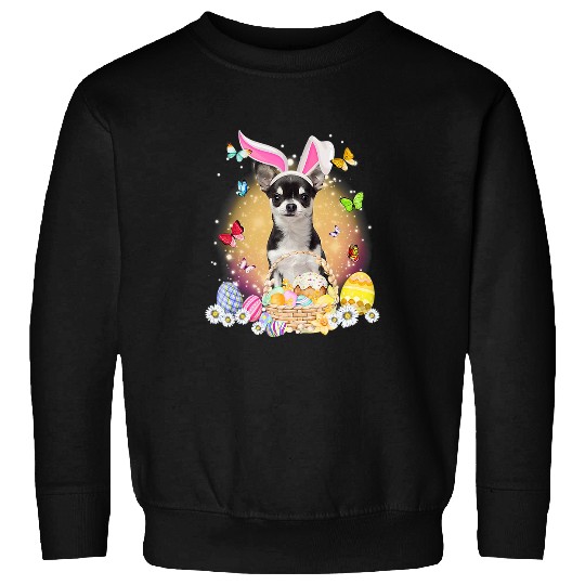 Black Chihuahua Bunny Dog With Easter Eggs Basket Sweatshirts