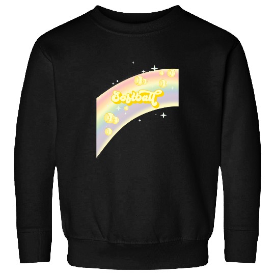 I Love Softball Pastel Rainbow Stars Aesthetic and Yellow Sweatshirts