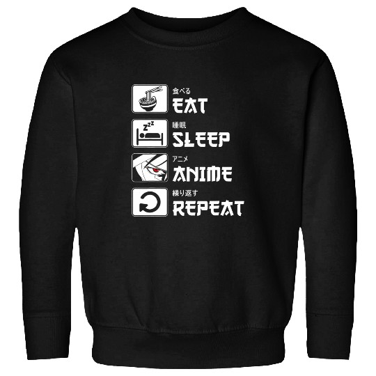 Eat Sleep Anime Repeat Funny Art Sweatshirts