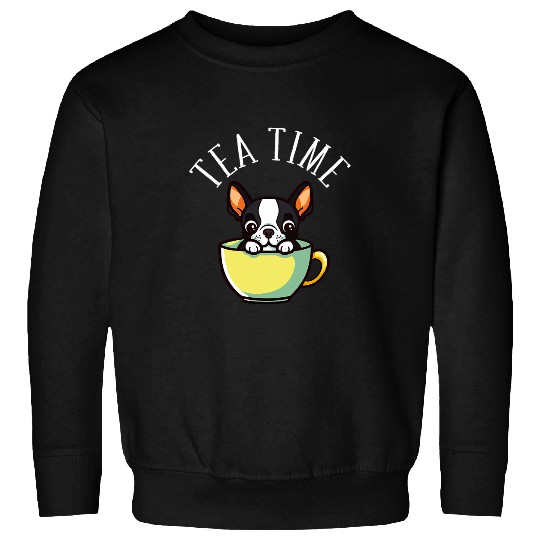 Boston Terrier Tea Time Funny Dog Beverage Sweatshirts