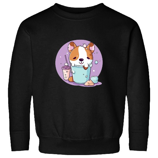 Boba Milk Tea Corgi Bobas Welsh Dog Puppy Bubble Tea Kawaii Sweatshirts