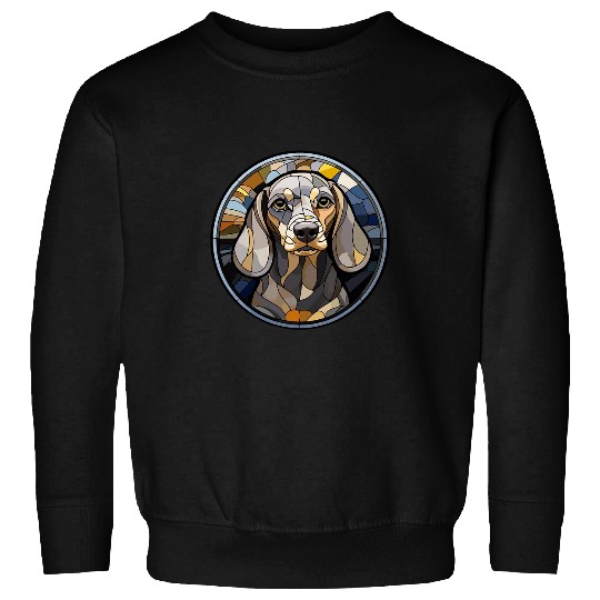 Blue and Cream Dachshund Dog Stained Glass Leadlight 2 Sweatshirts