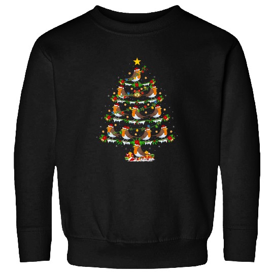 Robin Bird Lover xmass Lighting American Robin Christmas Tree Sweatshirts