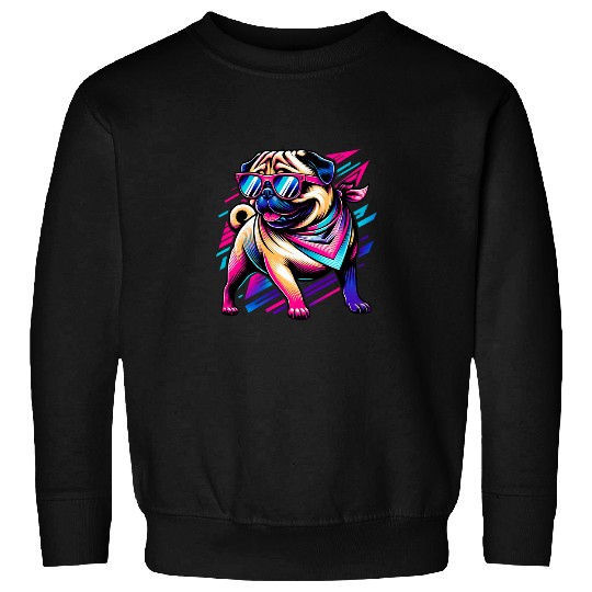 Cool Pug Puppy Dog Lover Retro 80s 90s Sweatshirts