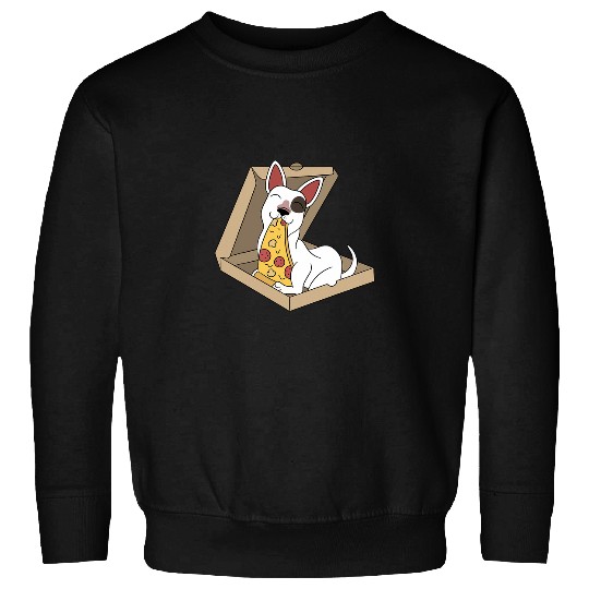 English Bull Terrier Eating Pizza Funny Dog Sweatshirts
