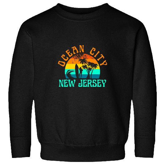 Surf Life Ocean City New Jersey Beach Surf Surfer Retro Sunset Girls Sweatshirts