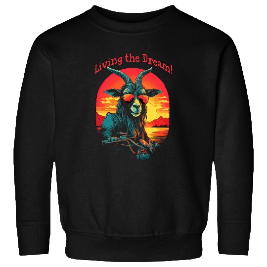 Goats riding a motorcycle living the dream Sweatshirts