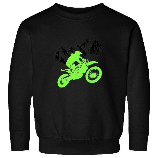 Green Motocross Dirtbike Rider Jumping Motorcycle Mountains 21 Sweatshirts