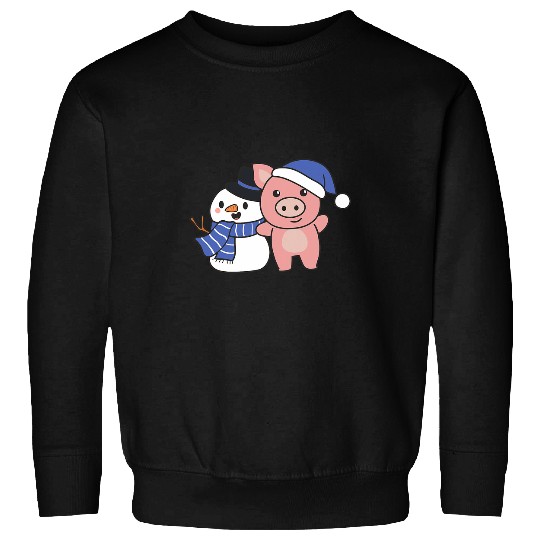 Pig With Snowman In Winter For Christmas Sweatshirts