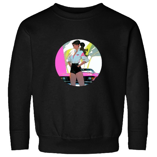 Burnette Model In Front of Pink Sports Car Illustration Sweatshirts