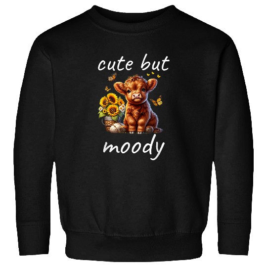 Cute But Moody Sunflowers Cow Farmer Lover Kids Sweatshirts
