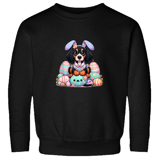 Funny Easter Day Black And Tan Coonhound Bunny Costume Sweatshirts