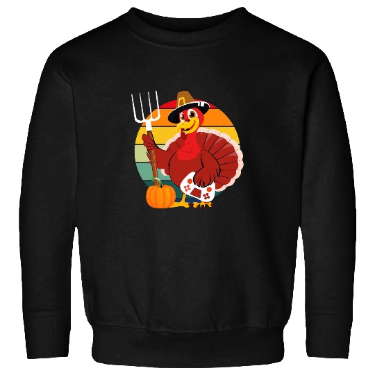 Retro Happy Thanksgiving Gamer Turkey Kids Boys Girls Men Sweatshirts