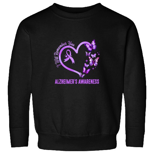 Ill Remember For You Purple Butterfly Alzheimers Awareness Sweatshirts