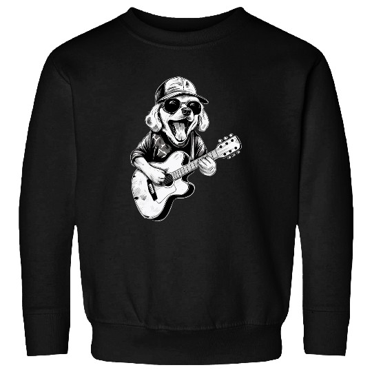 golden retriever dog playing guitar rock on guitarist women Sweatshirts