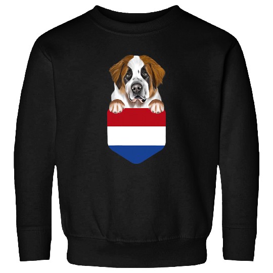 Netherlands Flag St. Bernard Dog In Pocket Sweatshirts