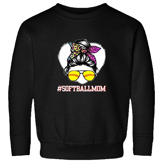 Bleached Softball Mom Life Leopard Messy Bun Sweatshirts