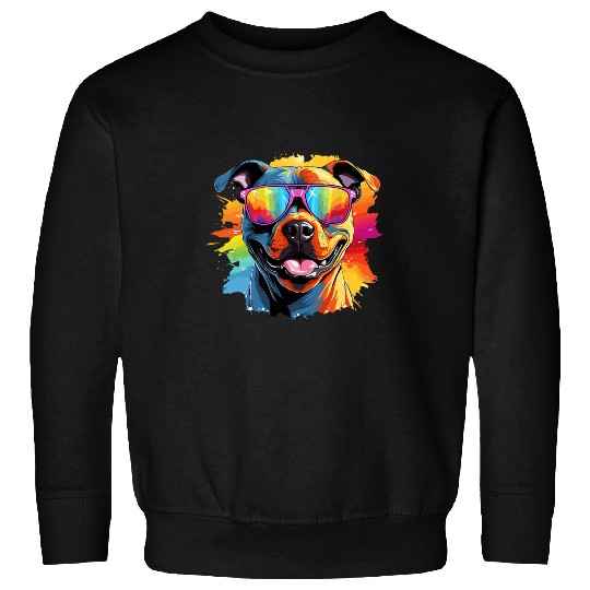Colorful Pitbull Wearing Sunglasses Dog Lover Sweatshirts