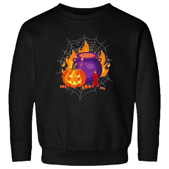 Pumpkin Candle Fires Flames Spider Web Sweatshirts