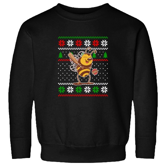 Bee Playing Cricket Funny xmass Sports Christmas Design Sweatshirts