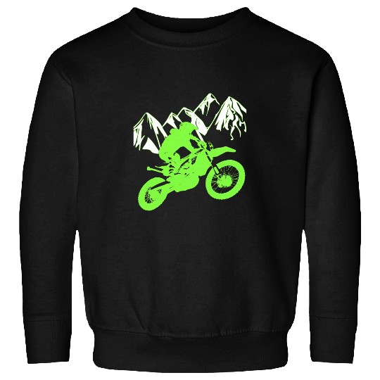 Green Motocross Dirtbike Rider Jumping Motorcycle Mountains Sweatshirts