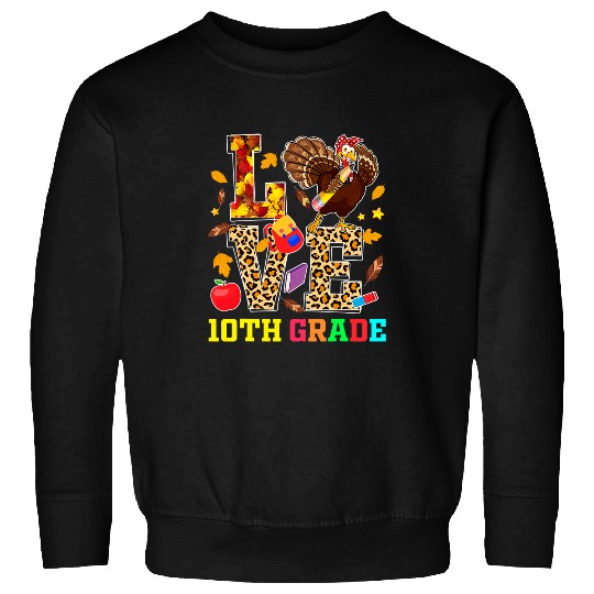 LOVE Tenth Grade Turkey Leopard Print Thanksgiving Teacher Sweatshirts