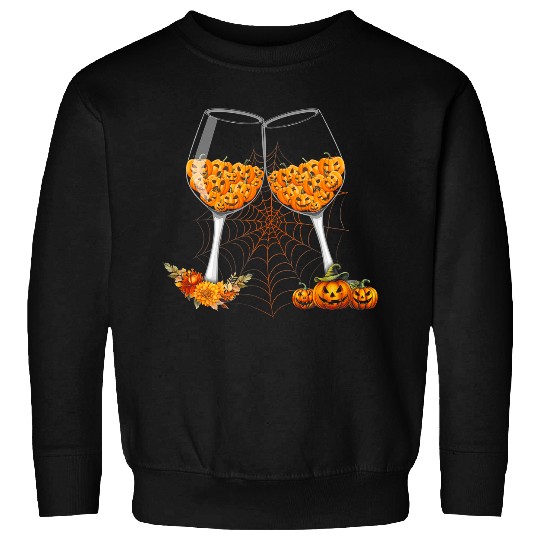 Pumpkin Wines Glass Spider Web Costume Easy Halloween Sweatshirts