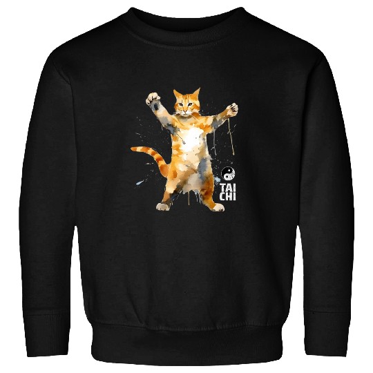 Funny Cat Tai Chi Pose Martial Arts Ying Yang Balance Sweatshirts