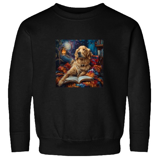 Golden Retriever Dog Reading Book 1 Sweatshirts