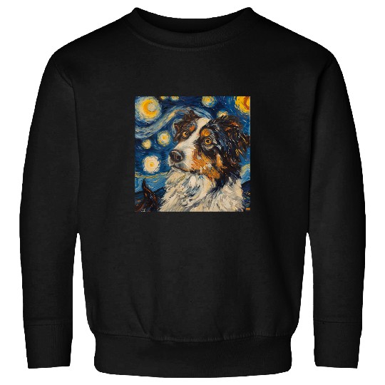 Australian Shepherd Dog Van Gogh Style Starry Night Sweatshirts