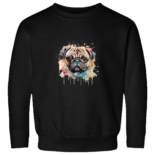 Colorful Pug watercolor art Sweatshirts