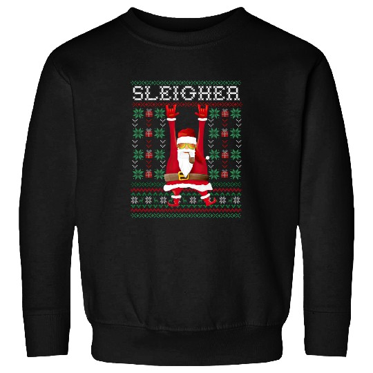 Funny Sleigher Hail Santa Heavy Metal Music Ugly Christmas Sweatshirts