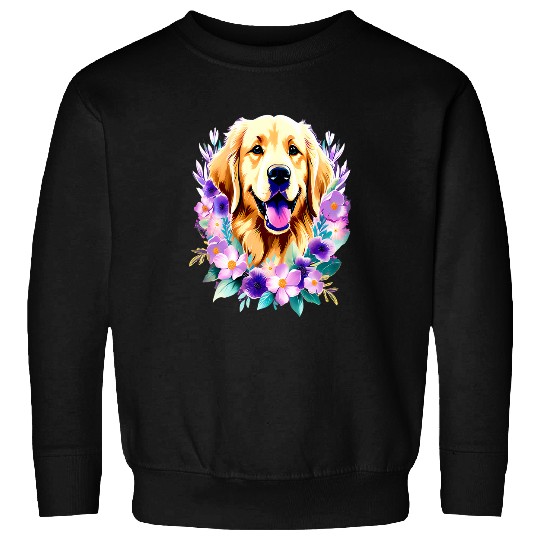 Golden Retriever Dog Surrounded by Flowers and Butterflies Sweatshirts